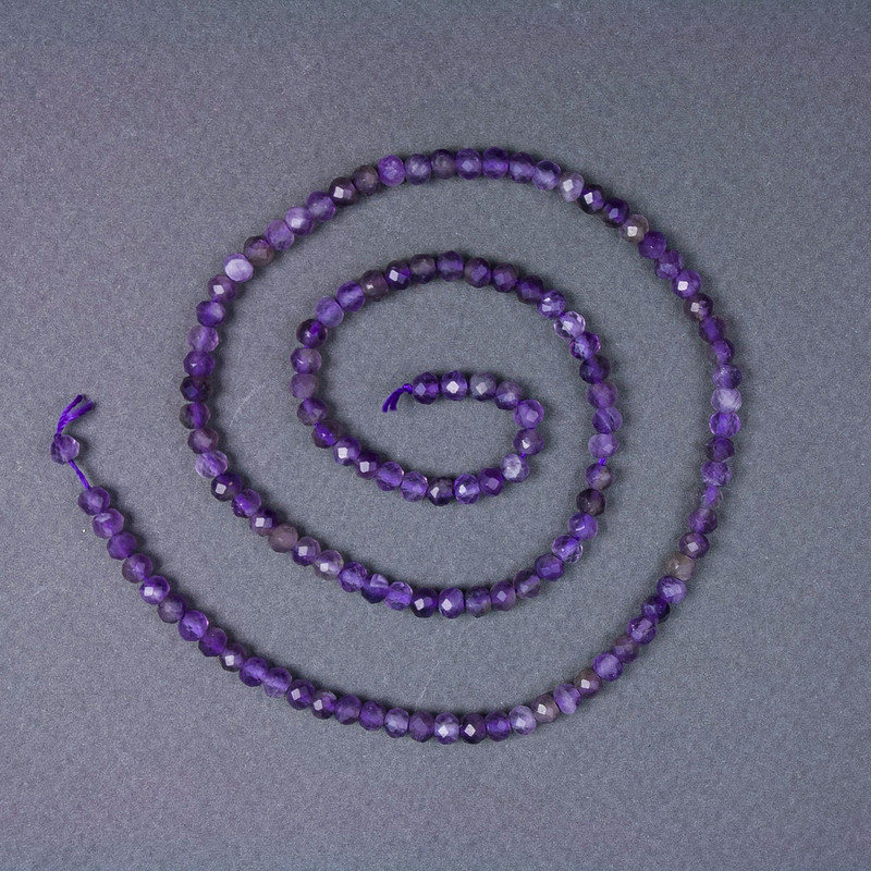 Koraliki z ametystu, naturalny kamień, fasetowane koraliki w kształcie rondeli, średnica 4×3 mm ±, na nitce, długość 39 cm ±
