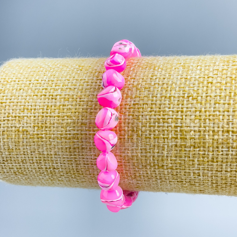 Bransoletka z różowej masy perłowej, fasetowane koraliki 8×6 mm, długość 18 cm (elastyczna)