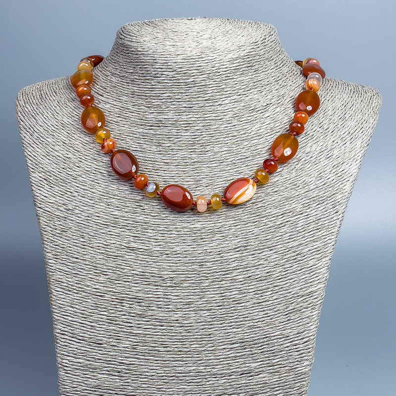 Naszyjnik z agatu, naturalny kamień, owalny, średnica 18×12 mm ±, rondel 8×5 mm ±, długość 48 cm ±