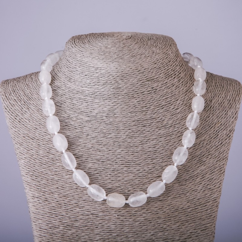 Naszyjnik z naturalnego kamienia kwarc „beczka”, średnica 10×14 mm, długość 47 cm