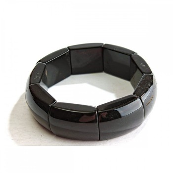 Bransoletka na gumce z czarnego agatu — prostokątne kamienie 19×25 mm (±)