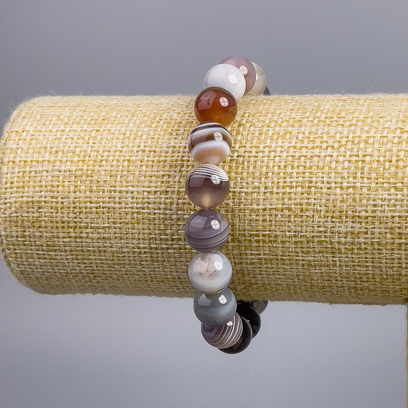 Bransoletka z naturalnego kamienia agat Botswany, gładkie kulki, średnica ok. 10 mm, długość 18 cm, elastyczna