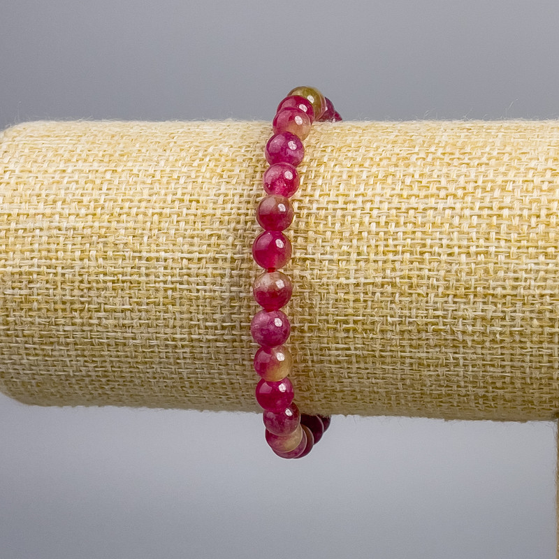 Bransoletka z turmalinu arbuza (sztuczny) gładkie kuleczki, średnica ok. 6 mm, długość 18 cm, elastyczna