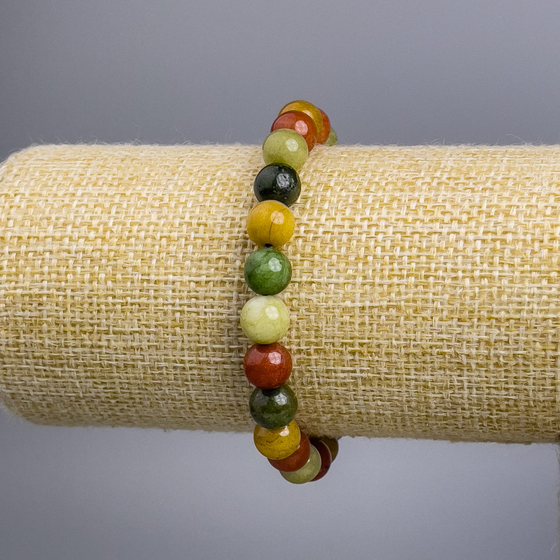 Bransoletka z kolorowego jaspisu, pojedyncze gładkie kuleczki, średnica około 8 mm, długość 18 cm, elastyczna