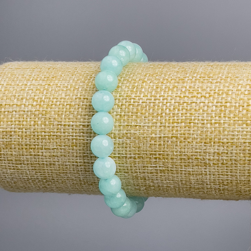 Bransoletka z kamienia akwamarynu, lazurowa, gładka kulka, średnica 8 mm, długość 18 cm, elastyczna