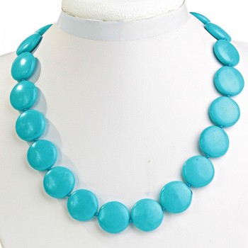 Naszyjnik błękitna Turquoise (pojedyncza) monetka 20 mm+-, długość 46 cm+