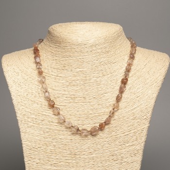 Naszyjnik włochaty złocisty z naturalnym kamieniem, fasetowany, średnica 11×7 mm, długość 49 cm