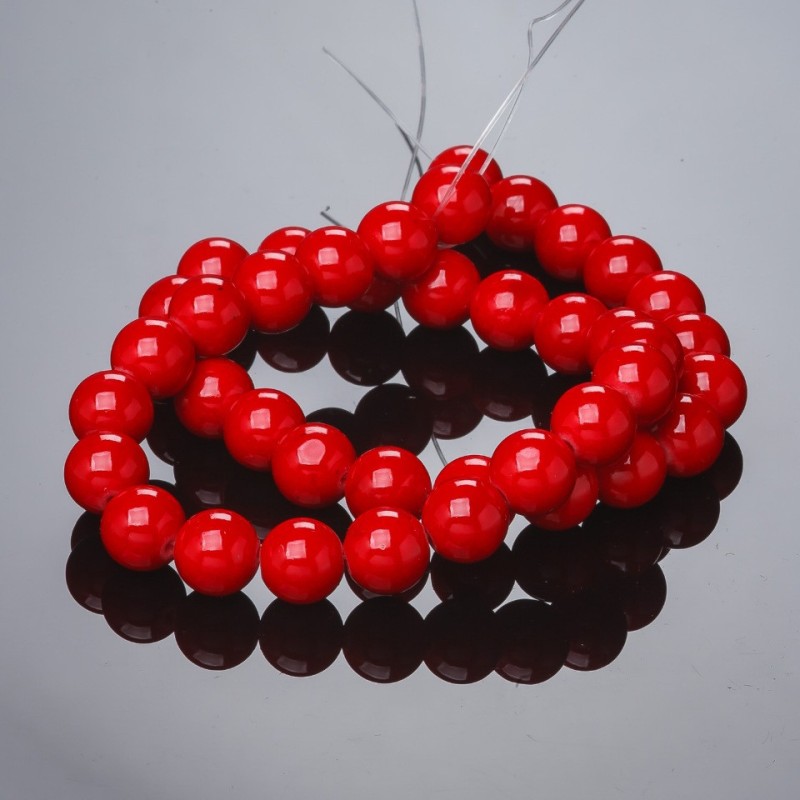 Koraliki z koralu, gładkie kuleczki prasowane, 10 mm, nitka 37 cm