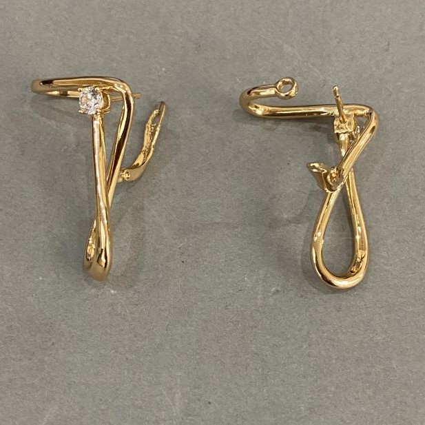 Kolczyki Xuping pozłacane 18K z białymi kamieniami 34×22 mm+