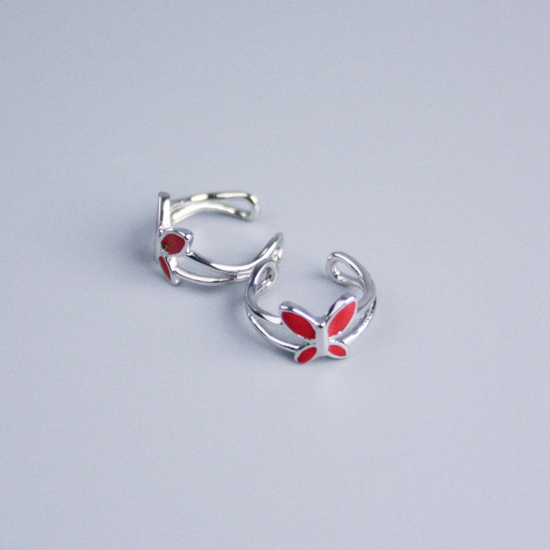 Kaf Xuping rodowany z czerwnej emalii «Motyl» 11×7 mm +