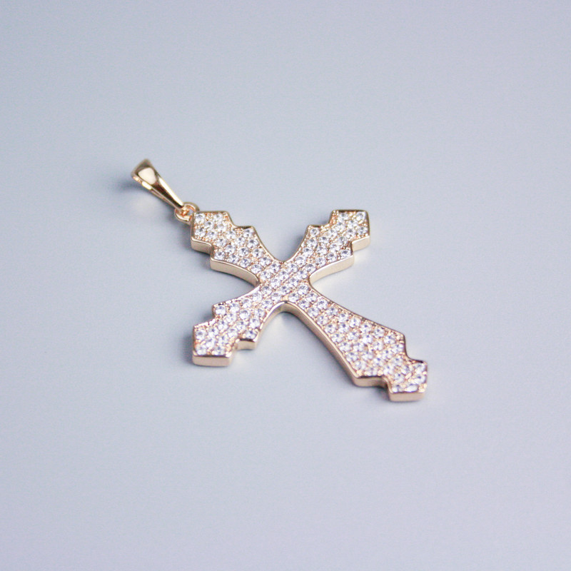 Wisiorek Xuping pozłacany 18K Krzyż z białymi kryształami, średnica 36×28 mm+