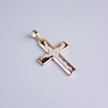Wisiorek Xuping - Pozłacanie 18K - Krzyż z białymi cyrkoniami, wymiary 25×18 mm+