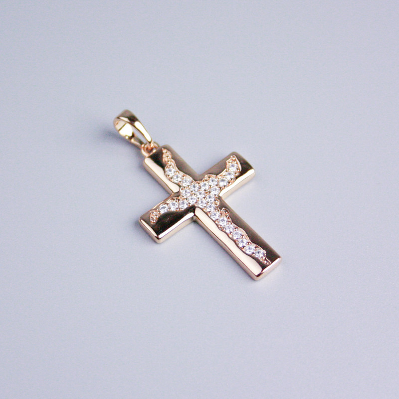 Wisiorek Xuping - Pozłacanie 18K - Krzyż z białymi cyrkoniami, wymiary 25×18 mm+