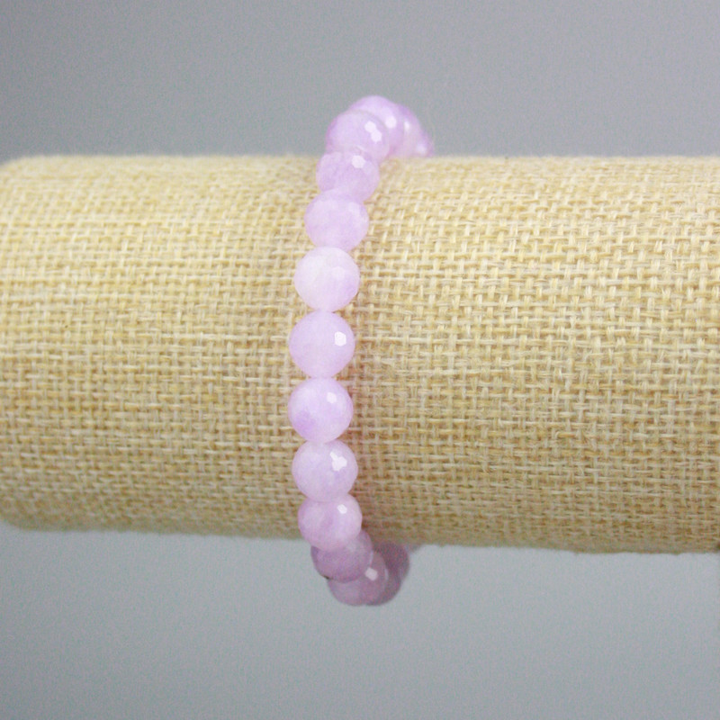 Bransoletka z kunzytu – fasetowane kuleczki, średnica około 8,5 mm, długość 18 cm (elastyczna)