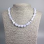 Naszyjnik z błękitnego agatu i chalcedonu, naturalny kamień, fasetowane kuleczki, średnica 14×9–8×7 mm, długość 47 cm ±