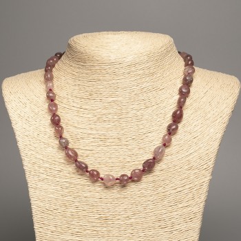 Naszyjnik z kwarcu truskawkowego fasetowanego, średnica 11×9–8×7 mm, długość 46 cm+