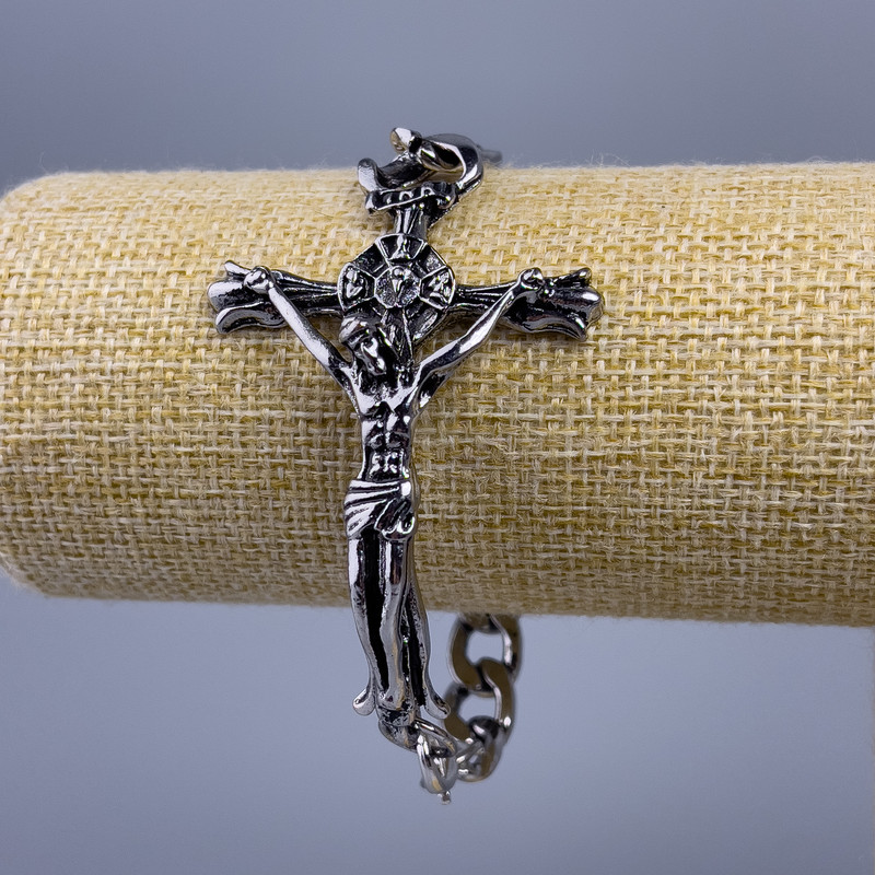 Bransoletka łańcuszkowa «Jezus» srebrzysty metal 66×43 mm, grubość 10 mm, długość 20 cm +
