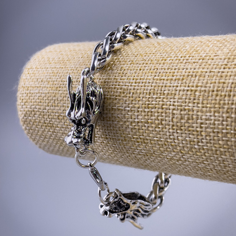 Bransoletka łańcuszkowa «Smok» srebrzysty metal 10,5×30 mm, grubość 8 mm, długość 21 cm +