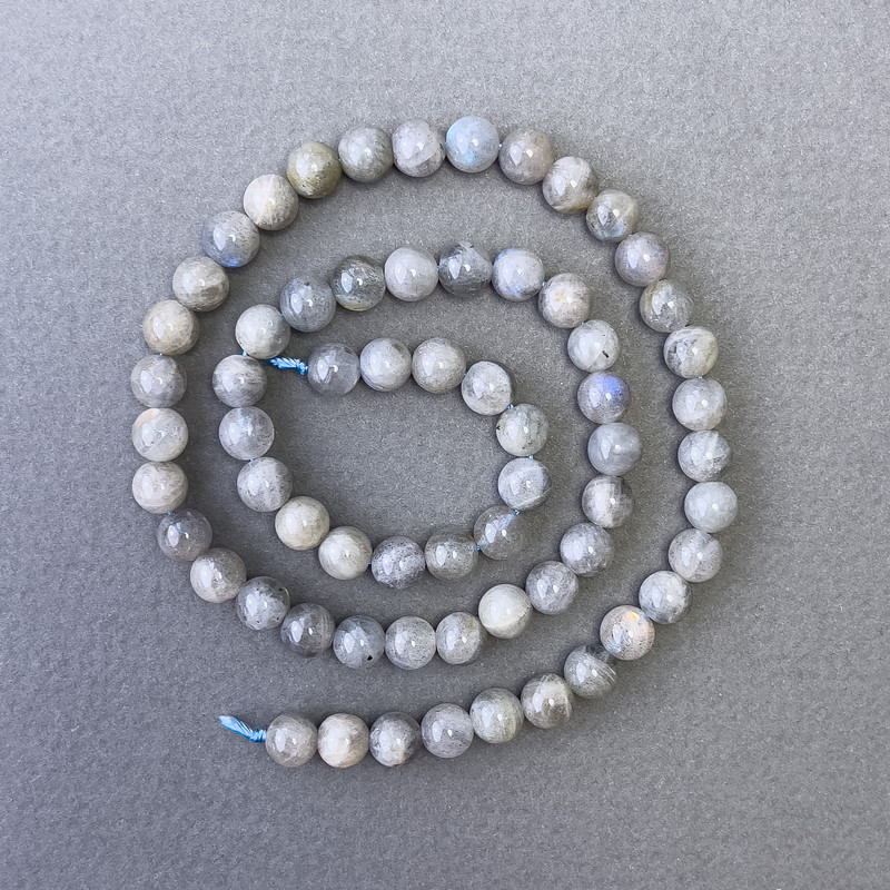 Koraliki labradorytu z naturalnego kamienia, gładkie kulki, średnica 6,5 mm, długość 39 cm