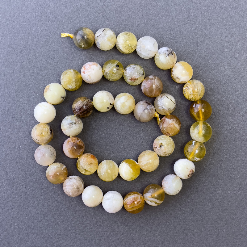 Koraliki z żółtego opalu, naturalny kamień, gładkie kuleczki, średnica 10,5 mm, długość 39 cm