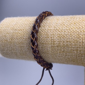 Bransoletka, długość 18-25 cm, grubość 7 mm, eko-skóra, kolor brązowy, na zapięcie