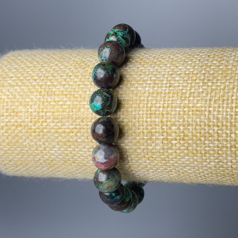 Bransoletka z chryzokoli, naturalny kamień, gładkie koraliki o średnicy około 10 mm, długość 18 cm (rozciągliwa)