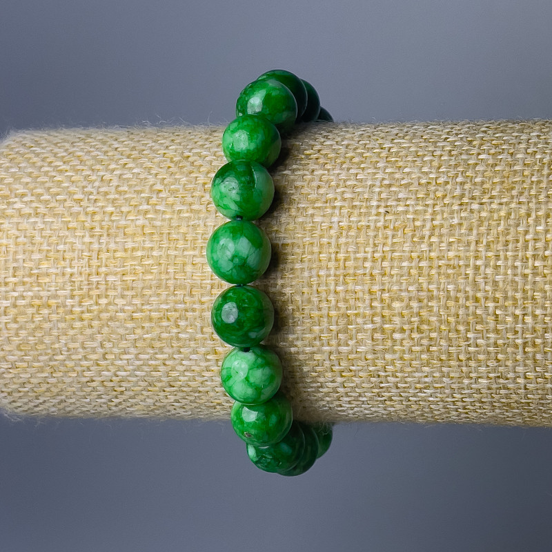 Bransoleta z chryzoprasu (akryl sztuczny), gładkie kuleczki o średnicy 10 mm, długość 18 cm (rozciągliwa)