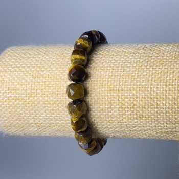 Bransoleta z tygrysiego oka – naturalny kamień, fasetowane kostki, średnica 8,5 mm, długość 18 cm (na elastycznej gumce)