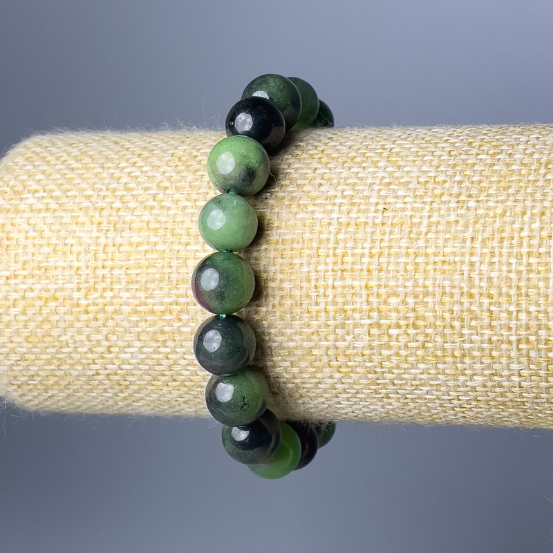 Bransoletka z zoizytu – naturalny kamień, gładka kulka, średnica 10,5 mm, długość 18 cm (na elastycznej gumce)