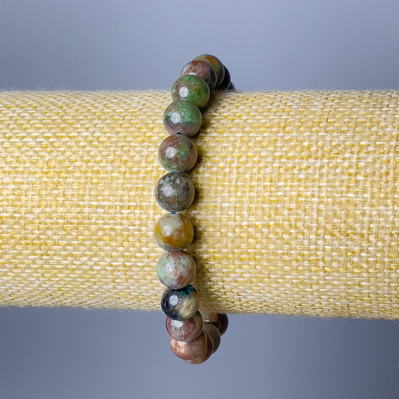 Bransoleta z granatem arburowym – naturalny kamień, gładkie kuleczki, średnica 8,5 mm, długość 18 cm (rozciągliwa)