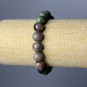 Bransoletka z granatu arbuzowego, naturalny kamień, gładka kulka, średnica 10 mm, długość 18 cm (elastyczna)