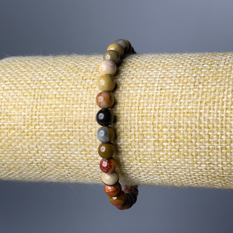 Bransoletka z jaspisu naturalnego — gładkie kuleczki o średnicy 6,5 mm, długość 18 cm (rozciągliwa)