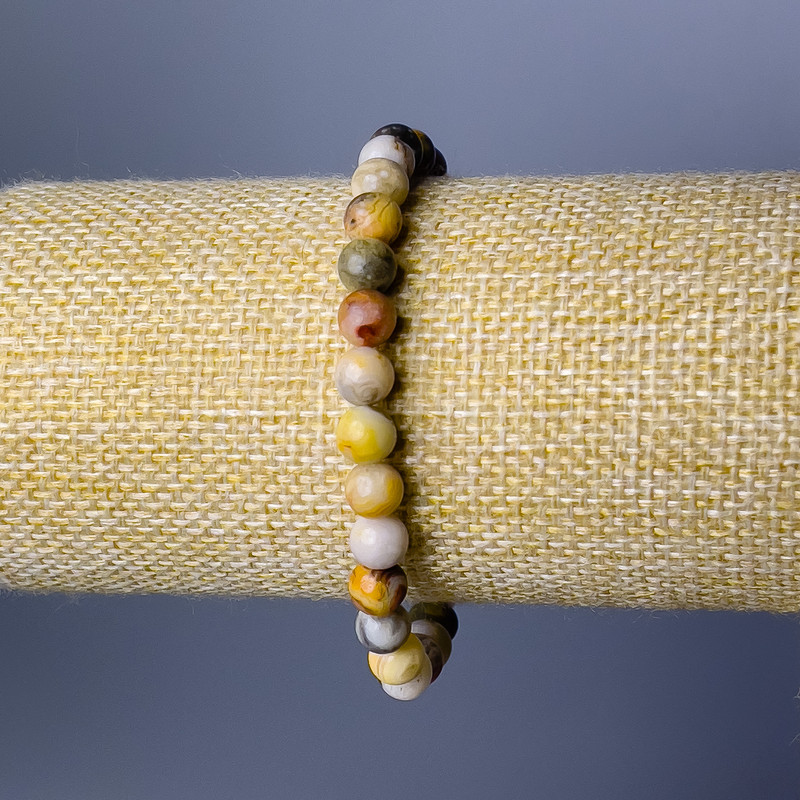 Bransoletka z agatu marokańskiego, naturalny kamień, gładka kulka, średnica 7 mm, długość 18 cm (rozciągliwy)