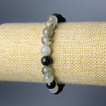 Bransoletka z kwarcu rutylowego włosistego z naturalnym kamieniem, gładkie kulki, średnica ok. 8 mm, długość 18 cm (elastyczna)