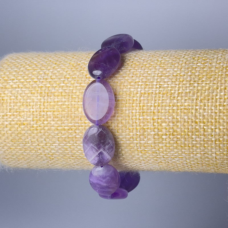 Bransoletka z naturalnego ametystu, owalne ogniwa, średnica 13×18 mm, długość 18 cm (rozciągana)