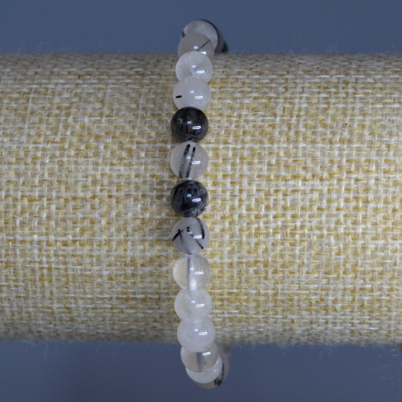 Bransoletka z kwarcu rutylowego włosistego, naturalny kamień, gładka kulka, średnica 6,5 mm, długość 18 cm (rozciągliwa)