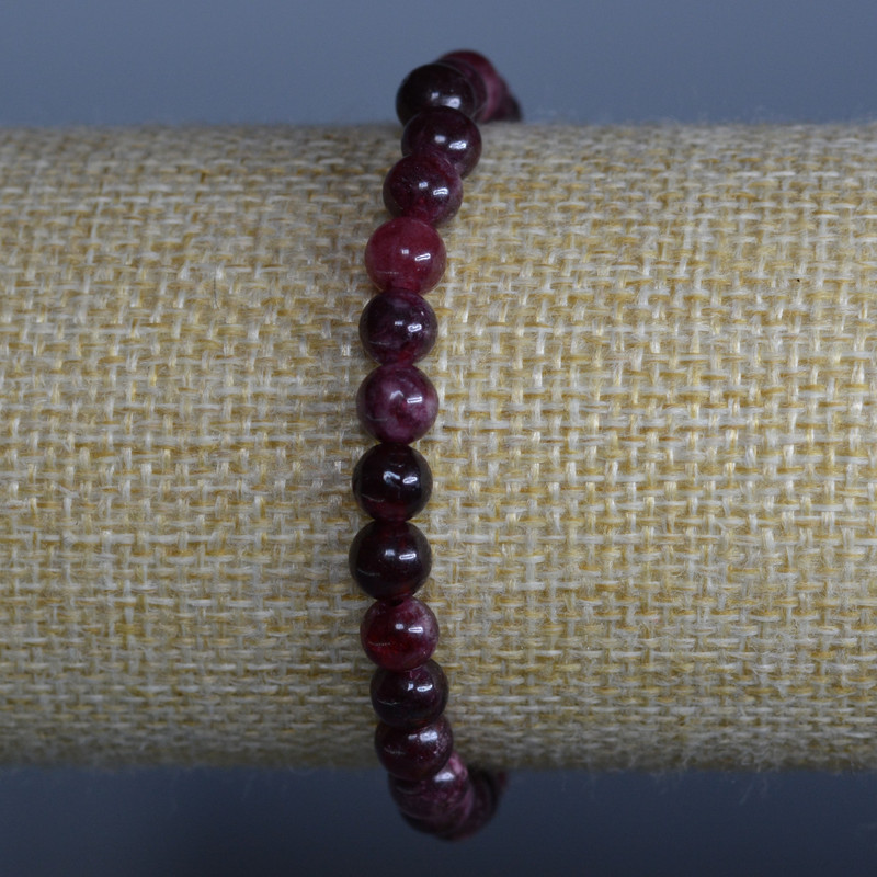 Bransoletka z rubelitu turmalinowego, naturalny kamień, gładkie kuleczki, średnica 6 mm, długość 18 cm (elastyczna)