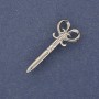 Broszka w kształcie nożyczek, biały kryształ, srebrzysty metal, 15×34 mm