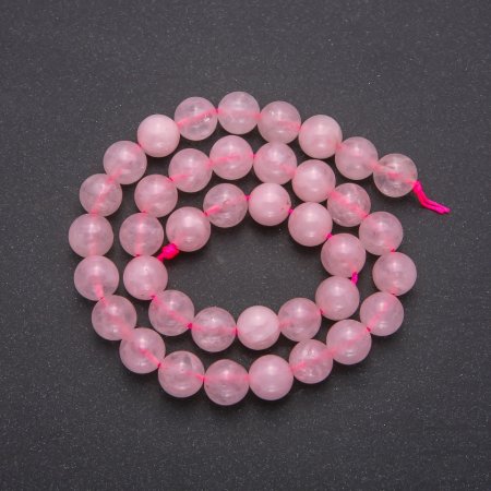 Koraliki z różowego kwarcu – naturalny kamień, gładkie kule, średnica 10 mm, długość 37 cm