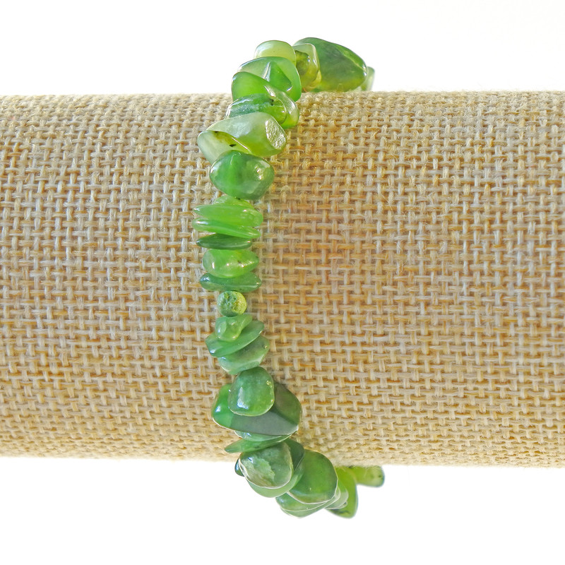 Bransoletka z jadeitu, drobiny naturalnego kamienia, średnica 9×3 mm, długość 18 cm ± (rozciągana)