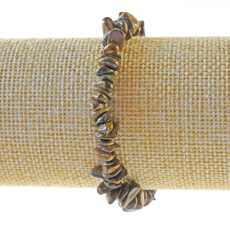 Bransoletka z bronzytu, naturalny kamień, drobiny, średnica 7×3 mm, długość 18 cm ± (elastyczna)