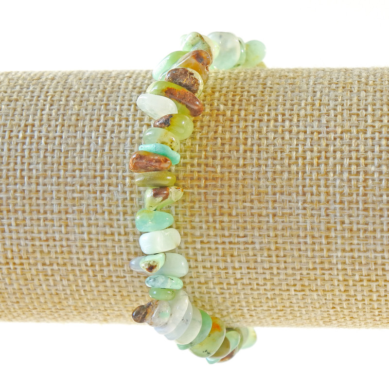 Bransoletka z naturalnego chryzoprazu – drobne kawałki kamienia, średnica 7×3 mm, długość 18 cm ± (rozciągliwa)