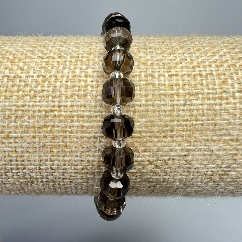 Bransoletka z rauhtopazu naturalnego, fasetowany kamień w kształcie rondelka, średnica 8×6 mm, długość 18 cm ± (elastyczna) z koralikami