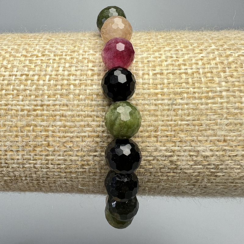 Bransoletka z turmalinu – naturalny kamień, fasetowane kuleczki, średnica 8 mm, długość 18 cm (rozciągana)