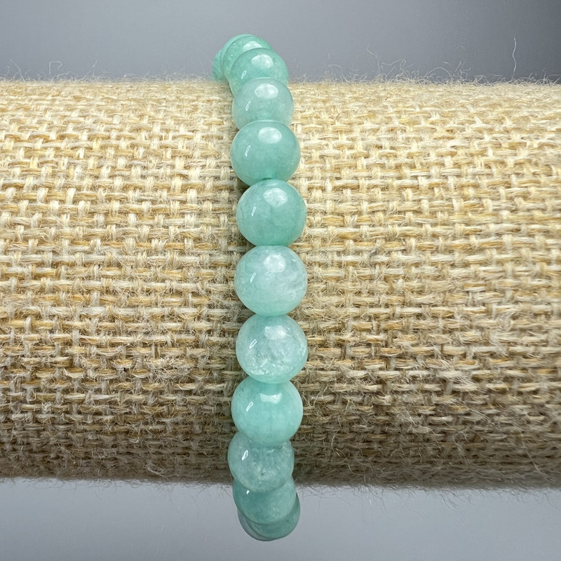 Bransoletka z amazonitu, naturalny kamień, gładkie kuleczki, średnica 6,5 mm, długość 18 cm (rozciągliwa)
