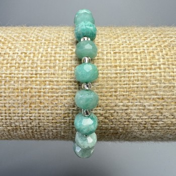 Bransoletka z amazonitu, naturalny kamień, fasetowany rondel 8×6 mm, długość 18 cm +/- (stretch) z koralikami