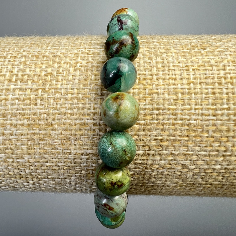 Bransoleta z chryzokoli, naturalny kamień, gładka kulka, średnica 8,5 mm ±, długość 18 cm ± (rozciągliwa)