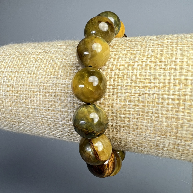 Bransoletka z żółtego pietersytu, naturalny kamień, gładka kulka, średnica 12,5 mm, długość 18 cm (rozciągliwa)