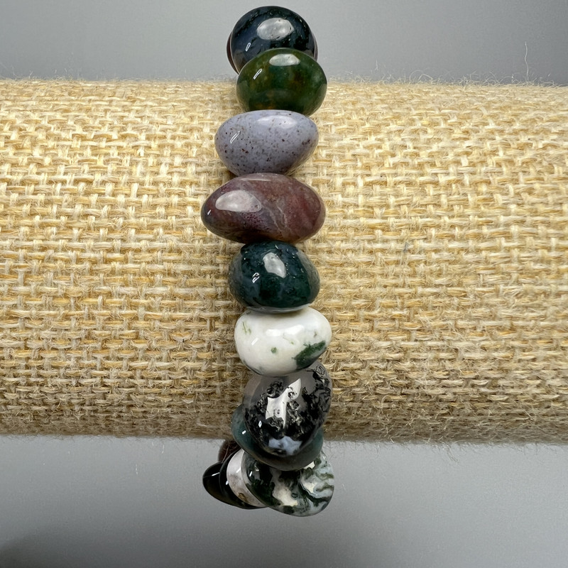 Bransoletka z agatu mszystego, fasetowana, o średnicy 12×7 mm, długość 18 cm ± (elastyczna)