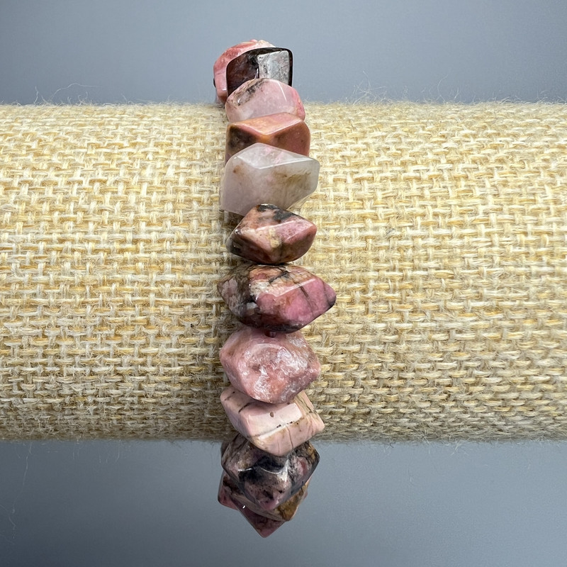 Bransoletka z rodonitu, naturalny kamień, fasetowane koraliki w kształcie rondeli, średnica 10×7 mm, długość 18 cm (elastyczna)